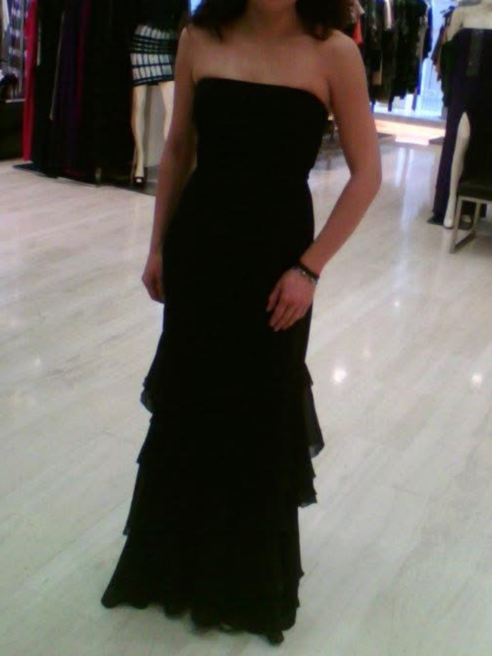 BCBGMaxAzria Black Silk Strapless Tiered Maxi Dress - Picture 2 of 7